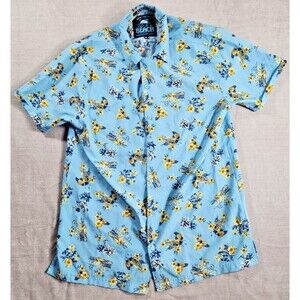 Good Vibes Life is a Beach Men M Stretch Floral Hawaiian Casual Button Up Shirt